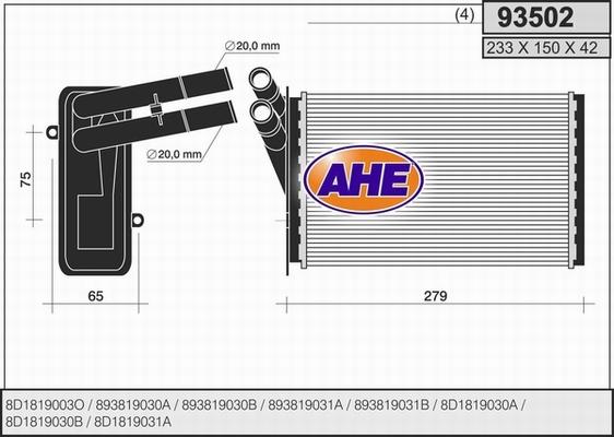 AHE 93502 - Теплообменник, отопление салона parts5.com