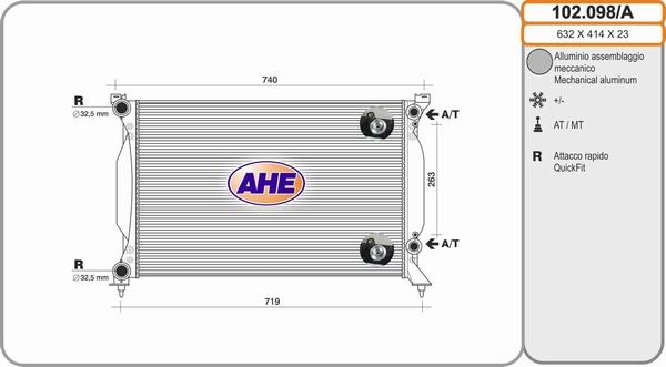 AHE 102.098/A - Радиатор, охлаждение двигателя parts5.com