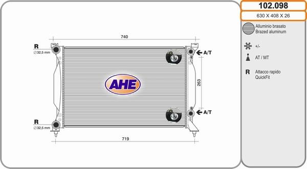 AHE 102.098 - Радиатор, охлаждение двигателя parts5.com