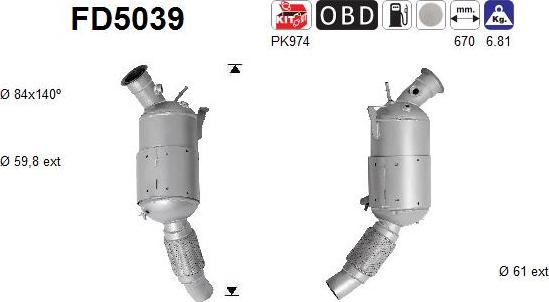 AS FD5039 - Сажевый / частичный фильтр, система выхлопа ОГ parts5.com