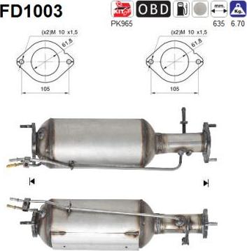 AS FD1003 - Сажевый / частичный фильтр, система выхлопа ОГ parts5.com