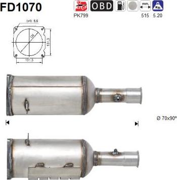 AS FD1070 - Сажевый / частичный фильтр, система выхлопа ОГ parts5.com