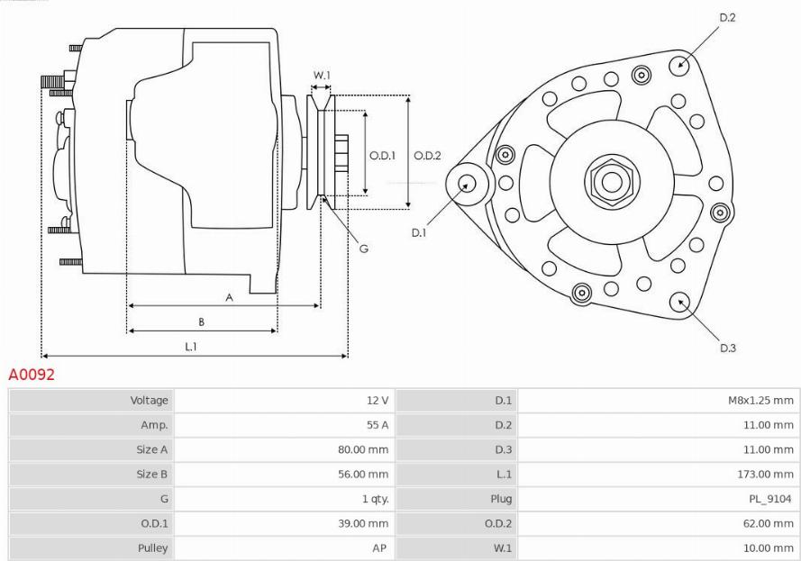 AS-PL A0092 - Генератор parts5.com