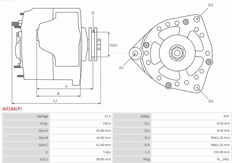 AS-PL A0166(P) - Генератор parts5.com