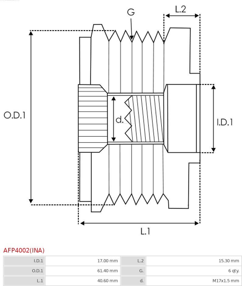 AS-PL AFP4002(INA) - Шкив генератора, муфта parts5.com