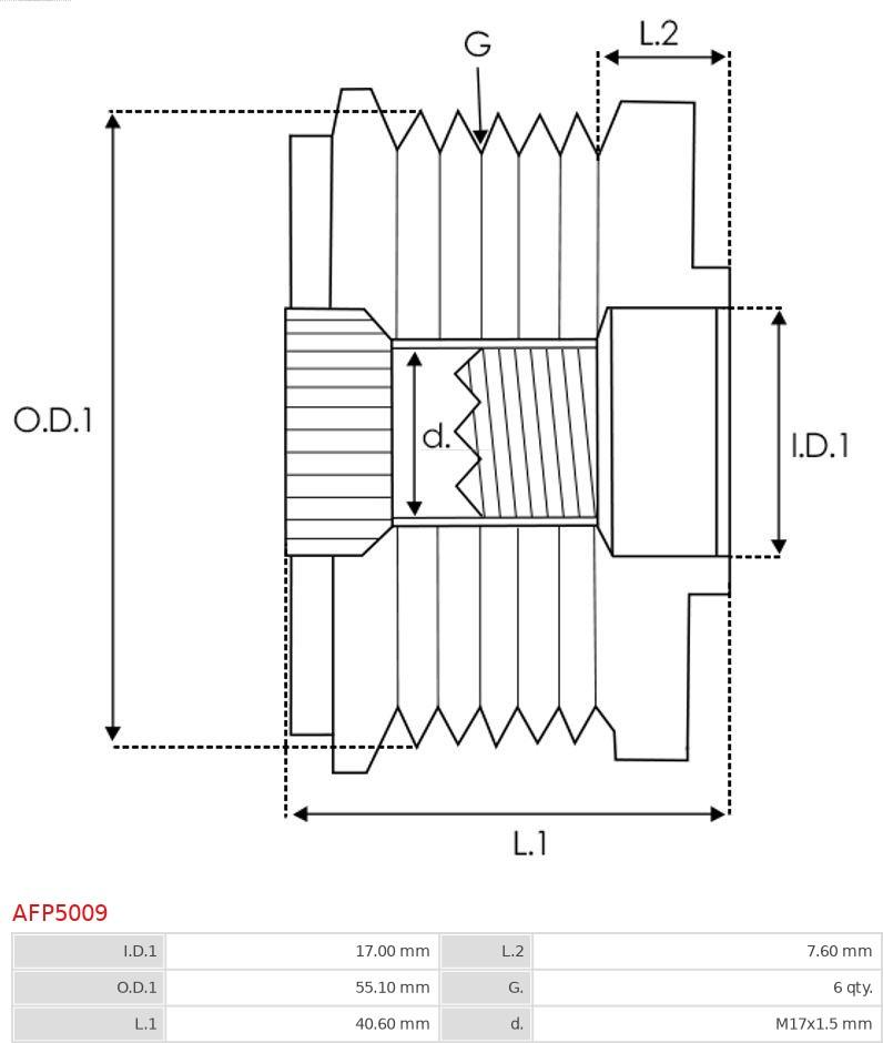 AS-PL AFP5009 - Шкив генератора, муфта parts5.com