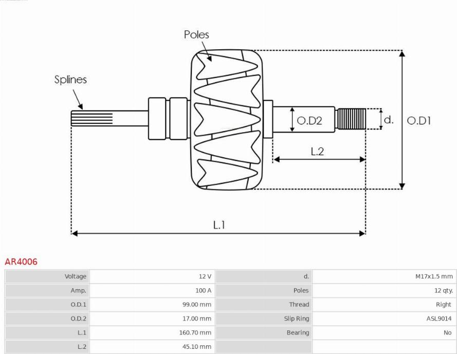 AS-PL AR4006 - Ротор, генератор parts5.com