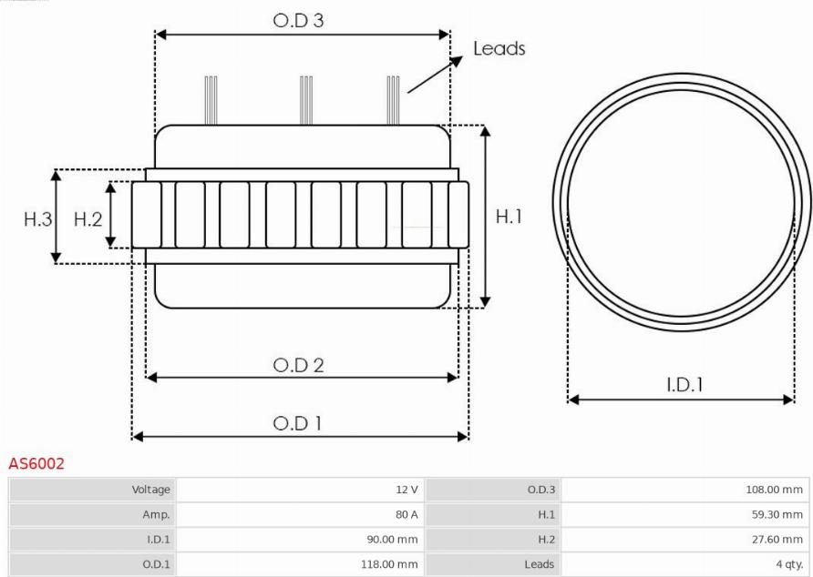 AS-PL AS6002 - Stator, alternator parts5.com