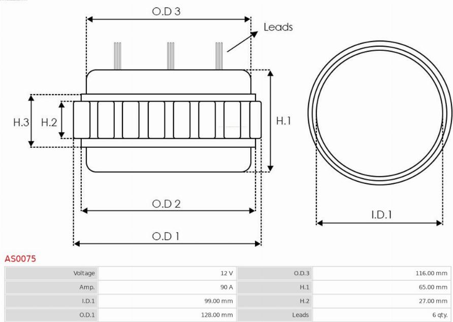 AS-PL AS0075 - Статор, генератор parts5.com