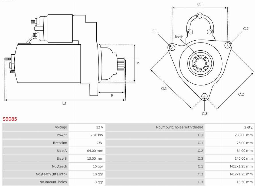 AS-PL S9085 - Motor de arranque parts5.com