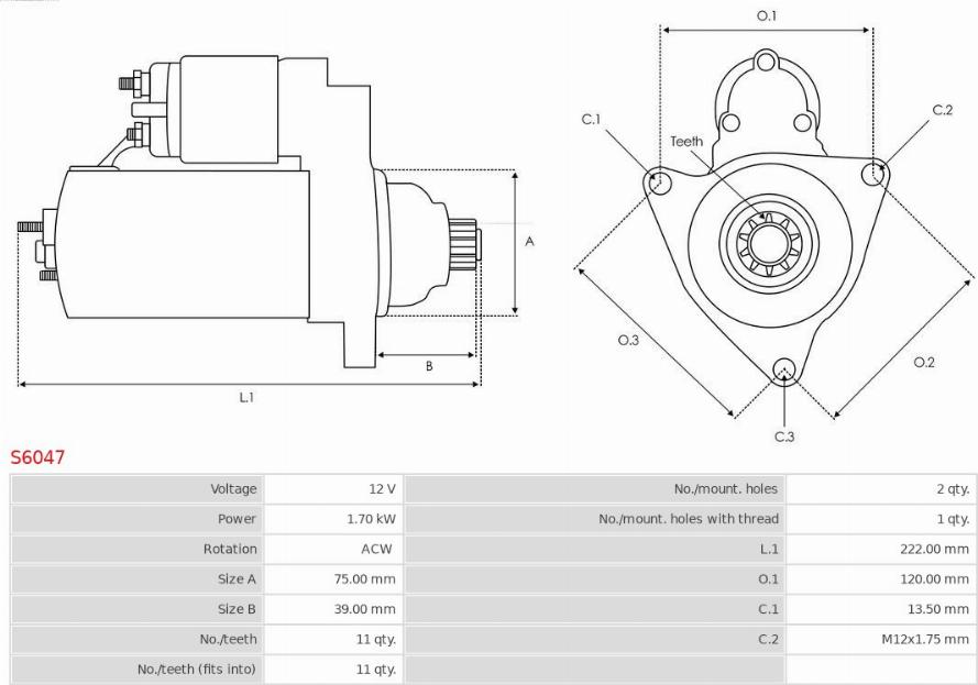 AS-PL S6047 - Motor de arranque parts5.com