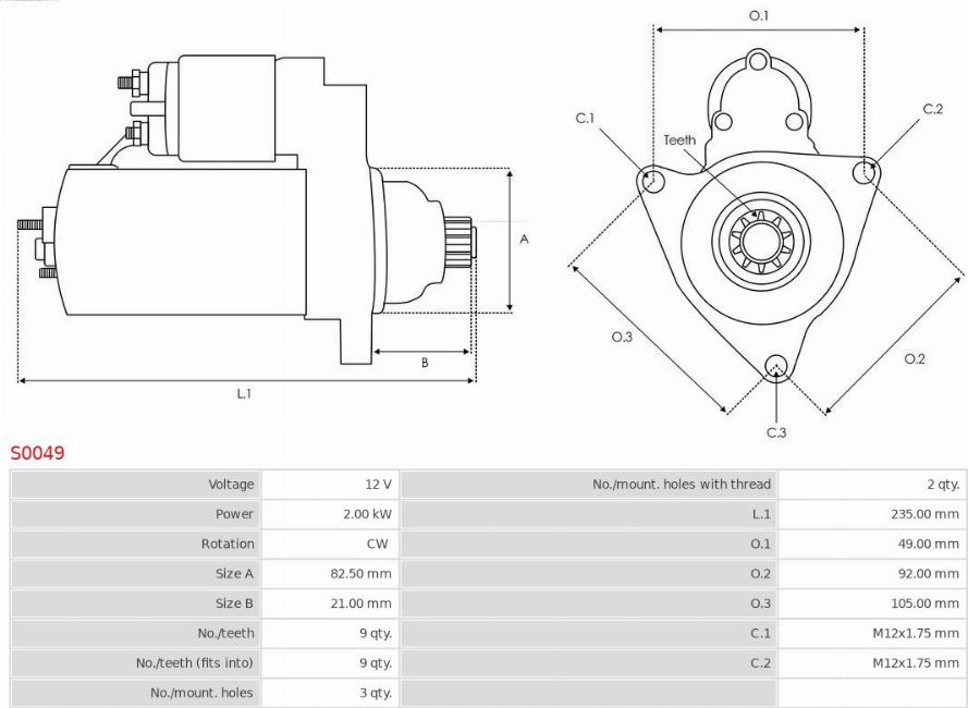 AS-PL S0049 - Стартер parts5.com