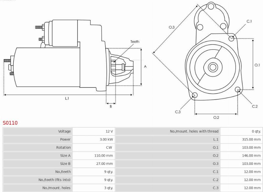 AS-PL S0110 - Motor de arranque parts5.com