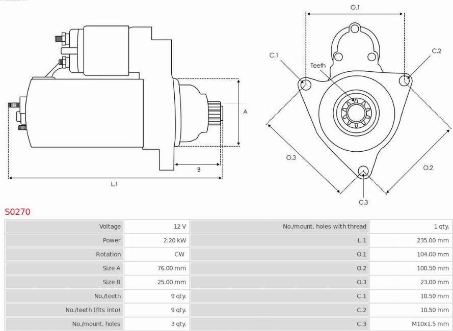 AS-PL S0270 - Motor de arranque parts5.com