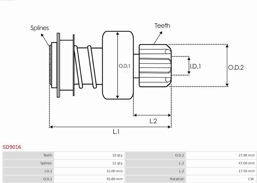 AS-PL SD9016 - Ведущая шестерня, стартер parts5.com