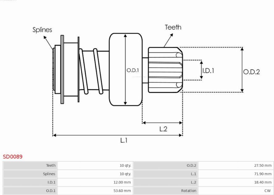 AS-PL SD0089 - Ведущая шестерня, стартер parts5.com