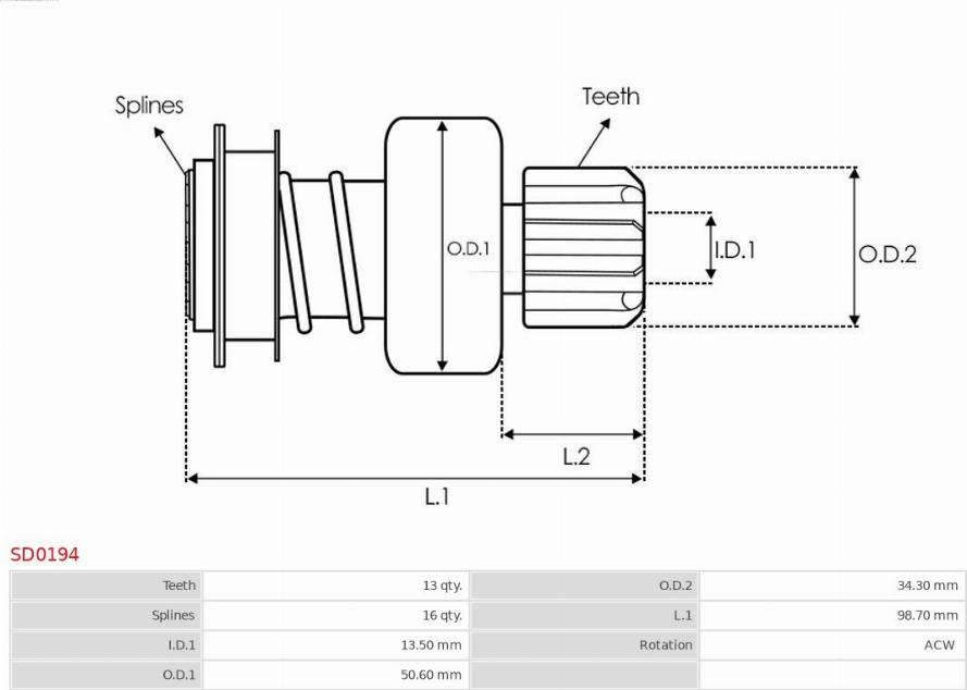 AS-PL SD0194 - Ведущая шестерня, стартер parts5.com