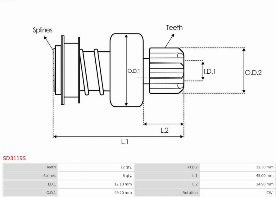 AS-PL SD3119S - Ведущая шестерня, стартер parts5.com