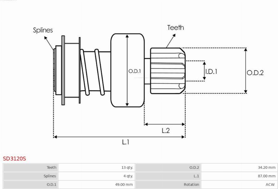 AS-PL SD3120S - Ведущая шестерня, стартер parts5.com