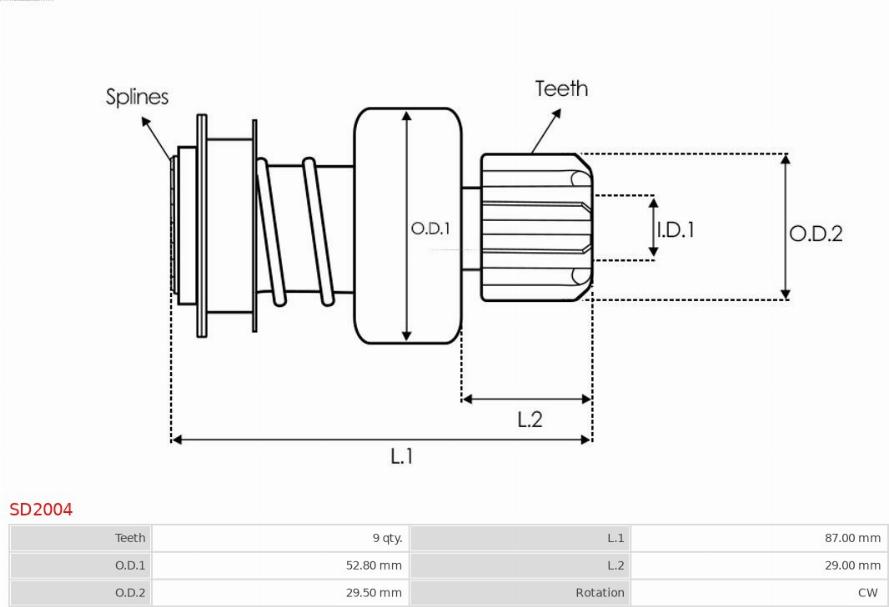 AS-PL SD2004 - Ведущая шестерня, стартер parts5.com