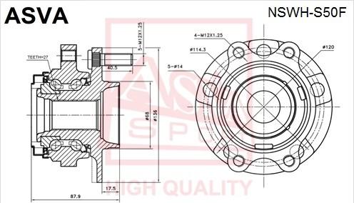 ASVA NSWH-S50F - Ступица колеса, поворотный кулак parts5.com