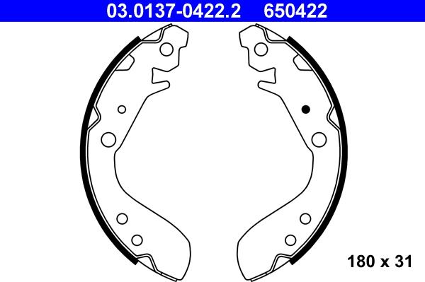 ATE 03.0137-0422.2 - Комплект тормозных колодок, барабанные parts5.com