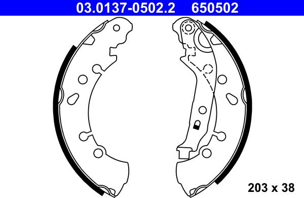 ATE 03.0137-0502.2 - Комплект тормозных колодок, барабанные parts5.com