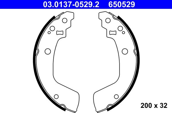 ATE 03.0137-0529.2 - Комплект тормозных колодок, барабанные parts5.com