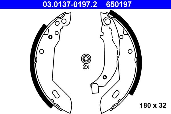 ATE 03.0137-0197.2 - Комплект тормозных колодок, барабанные parts5.com