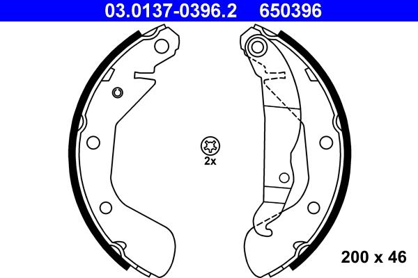 ATE 03.0137-0396.2 - Комплект тормозных колодок, барабанные parts5.com