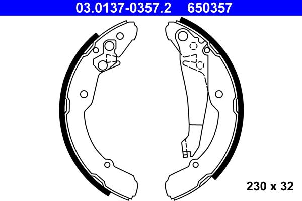 ATE 03.0137-0357.2 - Комплект тормозных колодок, барабанные parts5.com