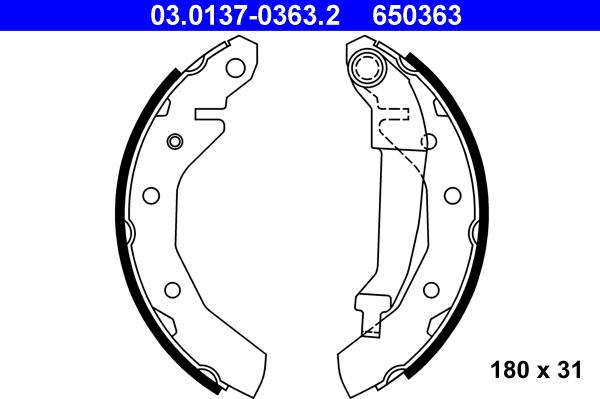 ATE 03.0137-0363.2 - Комплект тормозных колодок, барабанные parts5.com