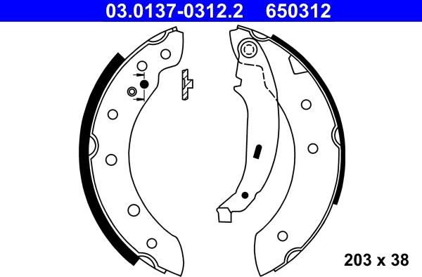 ATE 03.0137-0312.2 - Комплект тормозных колодок, барабанные parts5.com