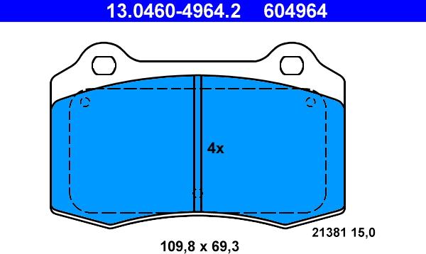 ATE 13.0460-4964.2 - Тормозные колодки, дисковые, комплект parts5.com