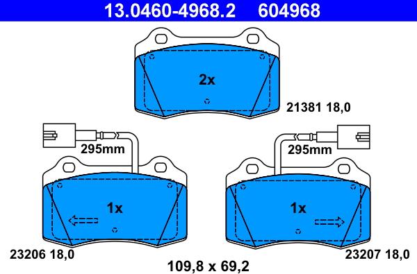 ATE 13.0460-4968.2 - Тормозные колодки, дисковые, комплект parts5.com