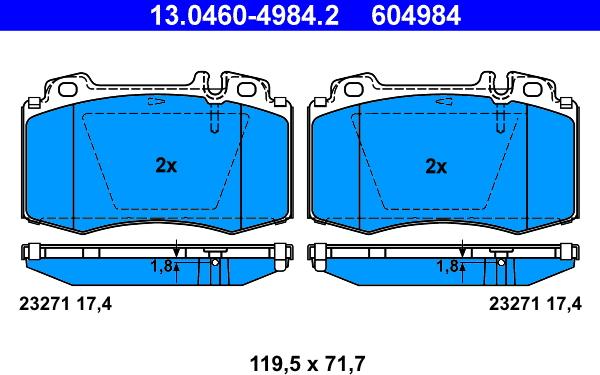 ATE 13.0460-4984.2 - Тормозные колодки, дисковые, комплект parts5.com