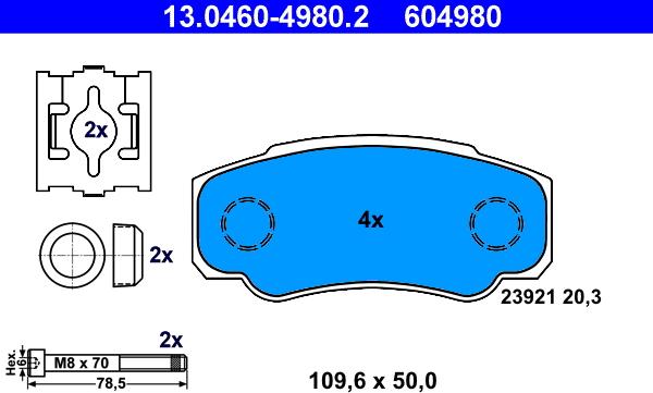 ATE 13.0460-4980.2 - Тормозные колодки, дисковые, комплект parts5.com