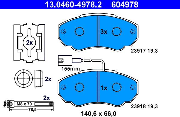 ATE 13.0460-4978.2 - Тормозные колодки, дисковые, комплект parts5.com