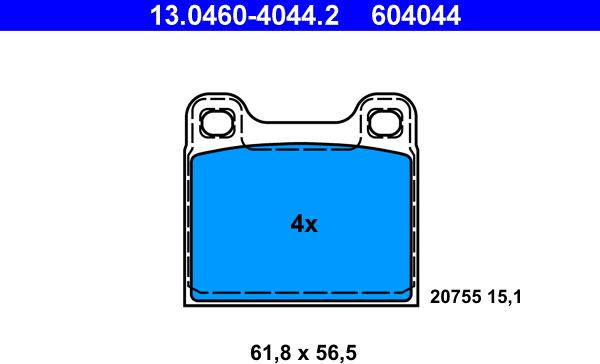 ATE 13.0460-4044.2 - Тормозные колодки, дисковые, комплект parts5.com