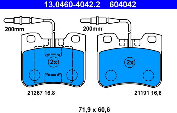 ATE 13.0460-4042.2 - Тормозные колодки, дисковые, комплект parts5.com