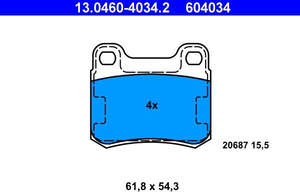 ATE 13.0460-4034.2 - Тормозные колодки, дисковые, комплект parts5.com