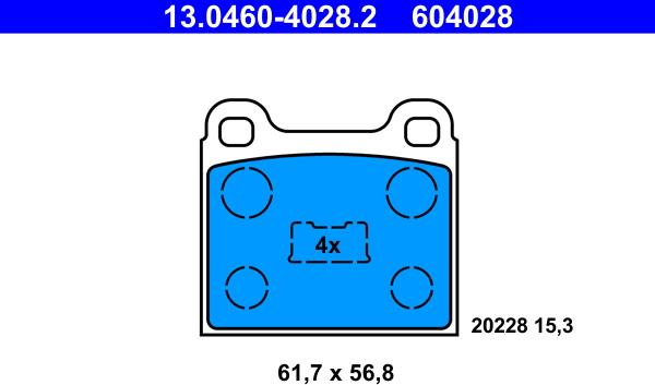 ATE 13.0460-4028.2 - Тормозные колодки, дисковые, комплект parts5.com