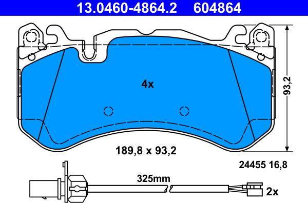 ATE 13.0460-4864.2 - Тормозные колодки, дисковые, комплект parts5.com