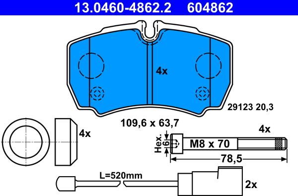 ATE 13.0460-4862.2 - Тормозные колодки, дисковые, комплект parts5.com