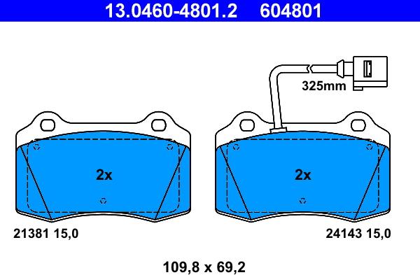 ATE 13.0460-4801.2 - Тормозные колодки, дисковые, комплект parts5.com