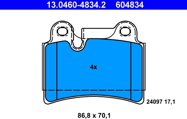 ATE 13.0460-4834.2 - Тормозные колодки, дисковые, комплект parts5.com