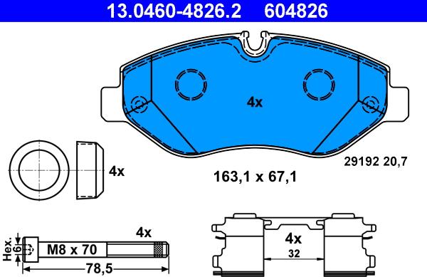 ATE 13.0460-4826.2 - Тормозные колодки, дисковые, комплект parts5.com