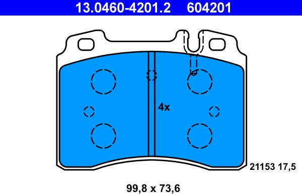 ATE 13.0460-4201.2 - Тормозные колодки, дисковые, комплект parts5.com