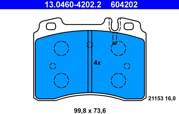 ATE 13.0460-4202.2 - Тормозные колодки, дисковые, комплект parts5.com