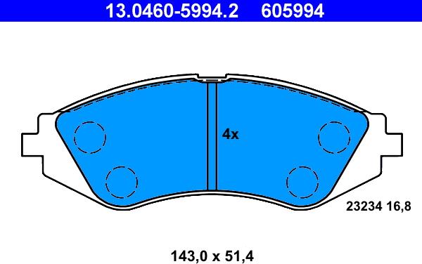 ATE 13.0460-5994.2 - Тормозные колодки, дисковые, комплект parts5.com